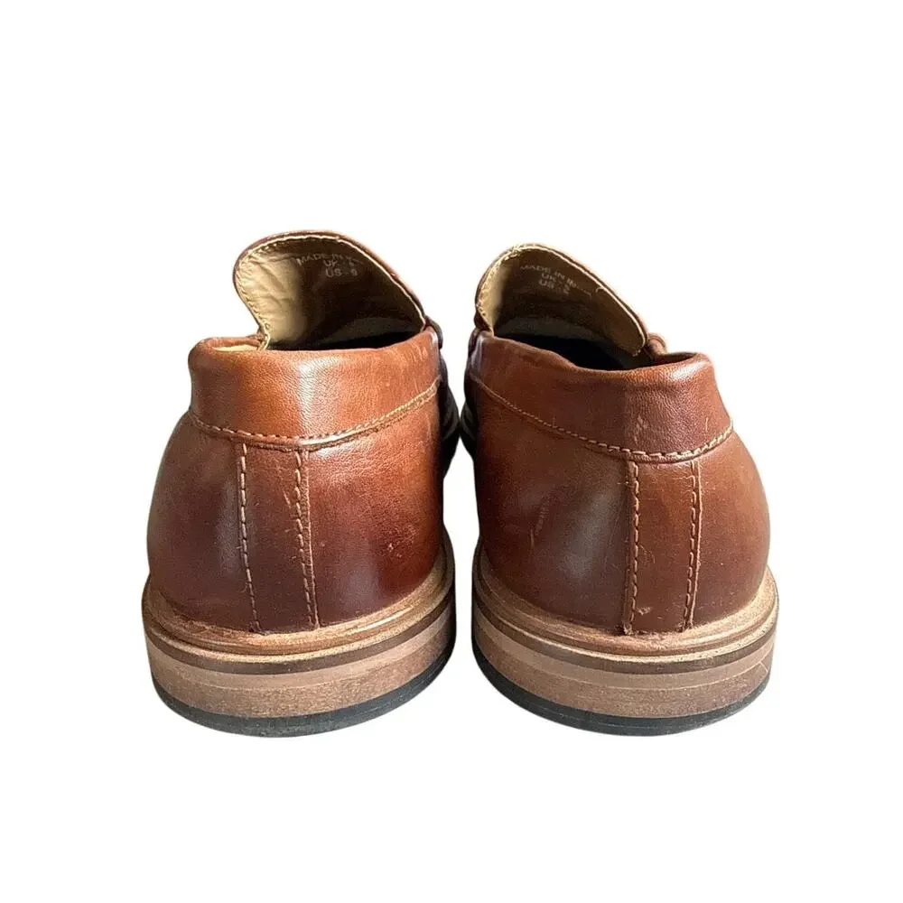 Walk London Leather Men's Tasseled Loafers US 9 Brown Dress Shoes